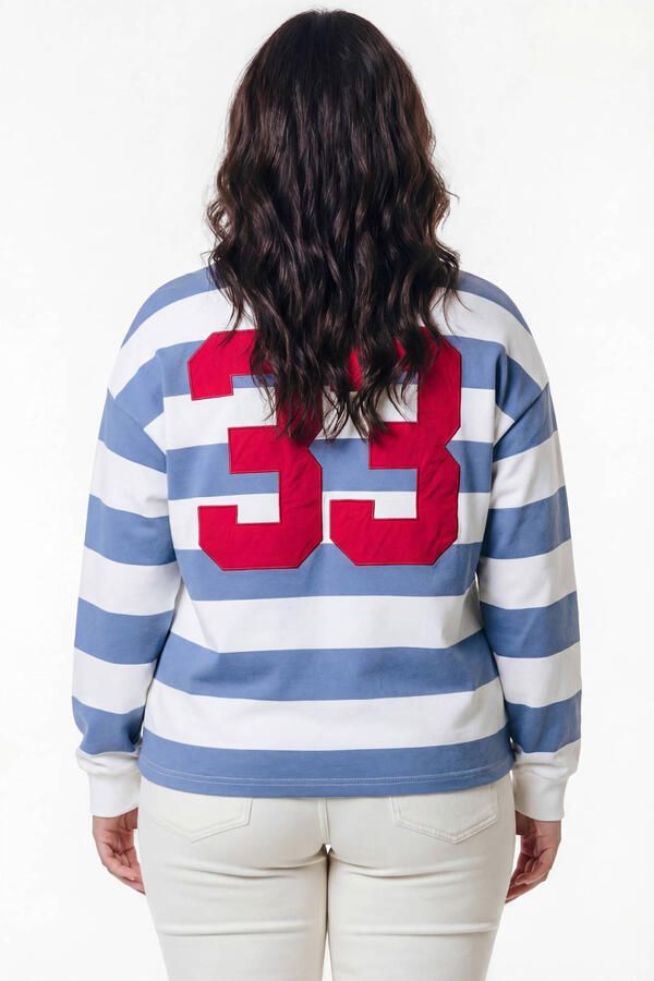 Colourful Rebel Curve gestreepte top met backprint blauw - Foto 3