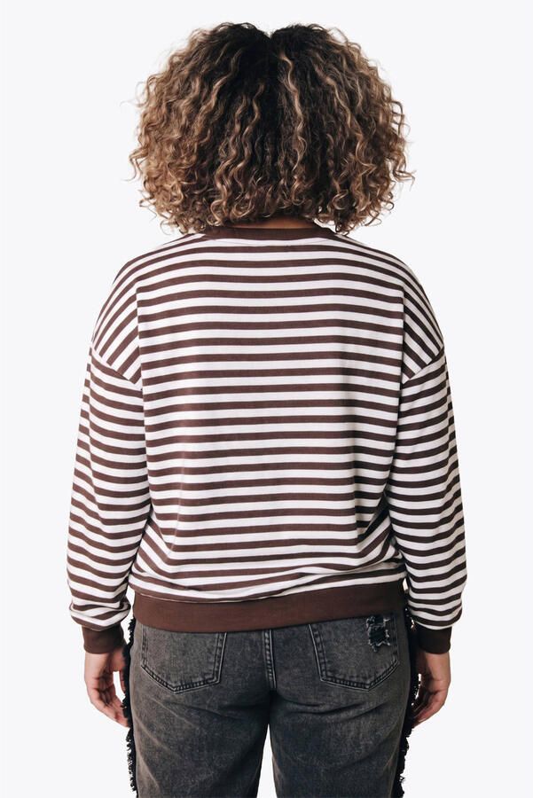 Colourful Rebel Curve katoenen gestreepte sweater bruin - Foto 3