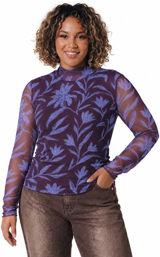 Colourful Rebel Curve Plus Size gebloemde top donkerpaars