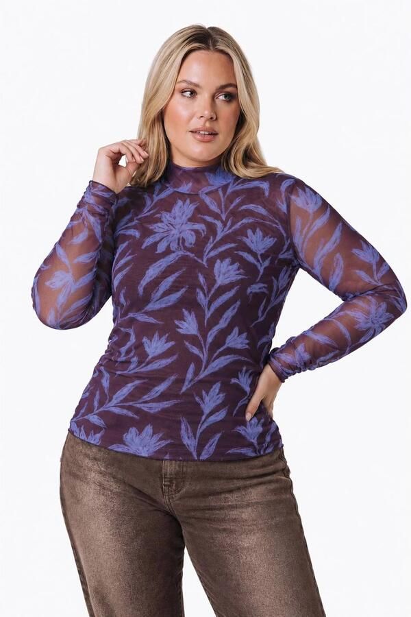 Colourful Rebel Curve Plus Size gebloemde top donkerpaars - Foto 2