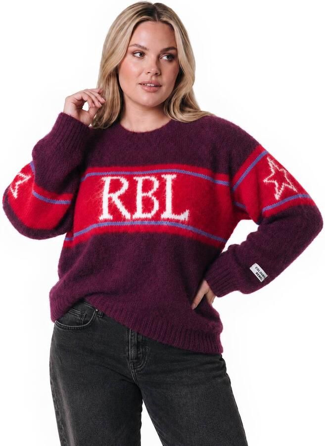 Colourful Rebel Curve Plus Size gebreide trui met tekst en wol donkerpaars rood - Foto 2