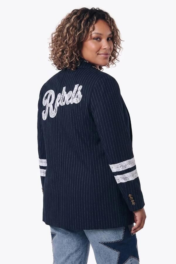 Colourful Rebel Curve Plus Size regular fit blazer met krijtstreep donkerblauw - Foto 2