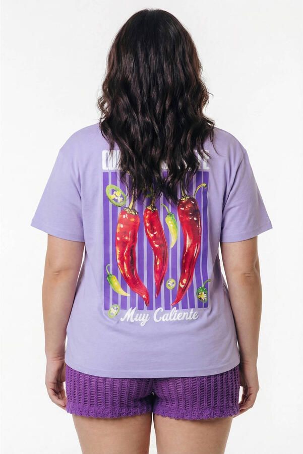 Colourful Rebel Curve top Plus Size met print paars