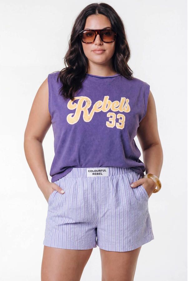 Colourful Rebel Curve top Plus Size met print paars