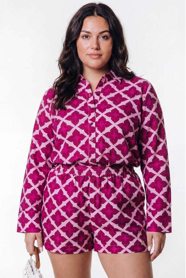 Colourful Rebel Curve viscose blouse met print Plus Size roze