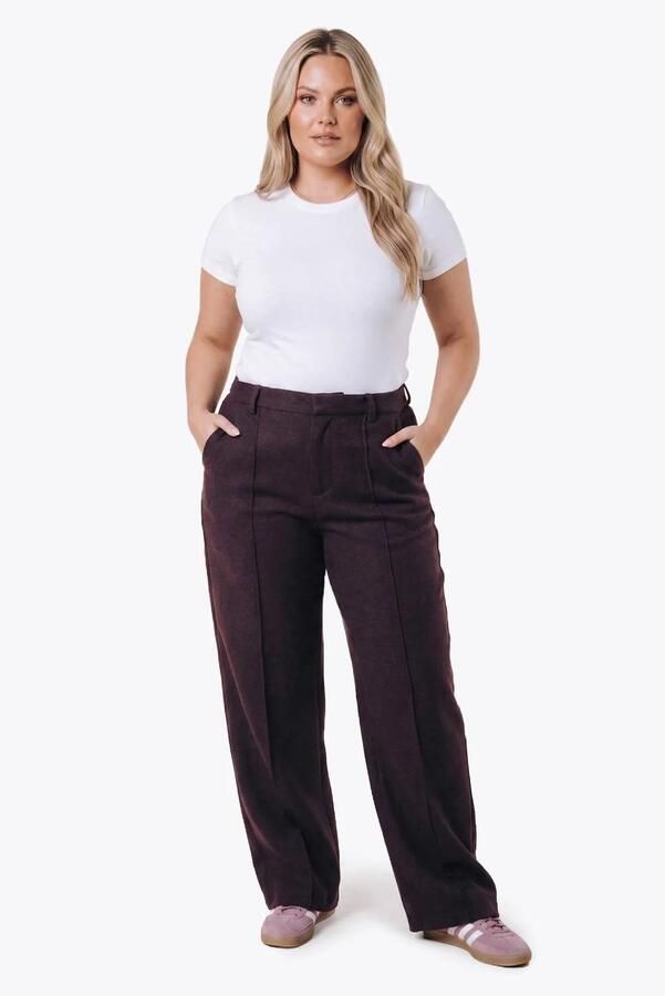 Colourful Rebel Curve wollen straight leg broek donkerrood