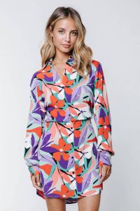Colourful Rebel gebloemde blousejurk Nina Big Flower Mini Shirt Dress multi