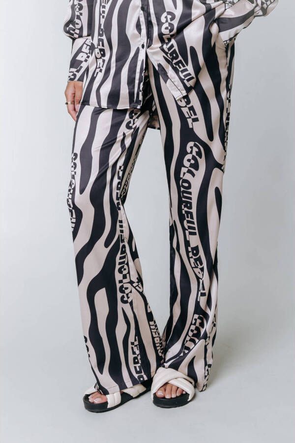 Colourful Rebel high waist loose fit pantalon Melody Zebra met zebraprint zand zwart