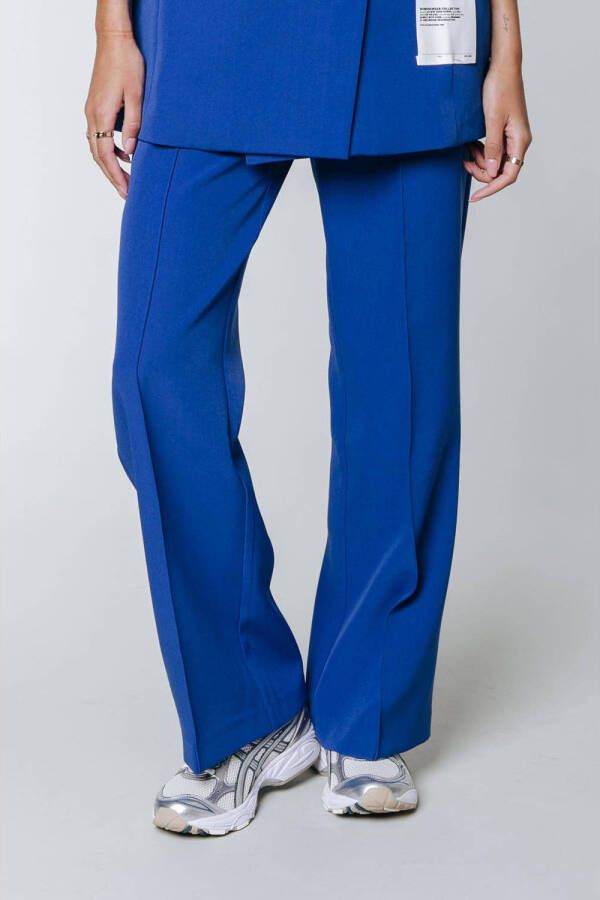Colourful Rebel high waist straight fit pantalon Rus Pintuck blauw