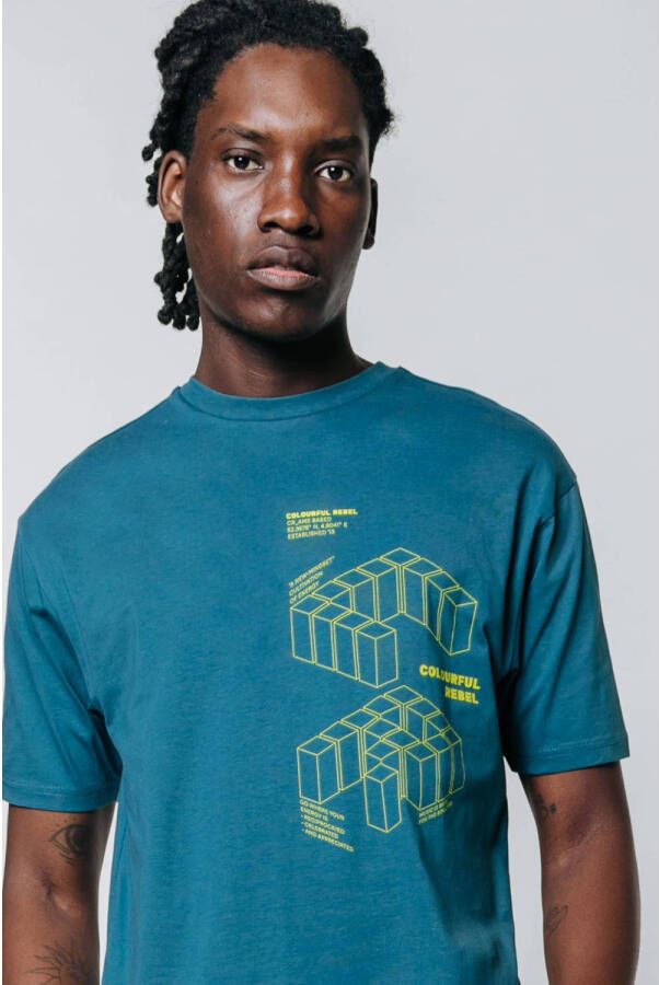 Colourful Rebel T-shirt CR blocks van biologisch katoen dark turquoise