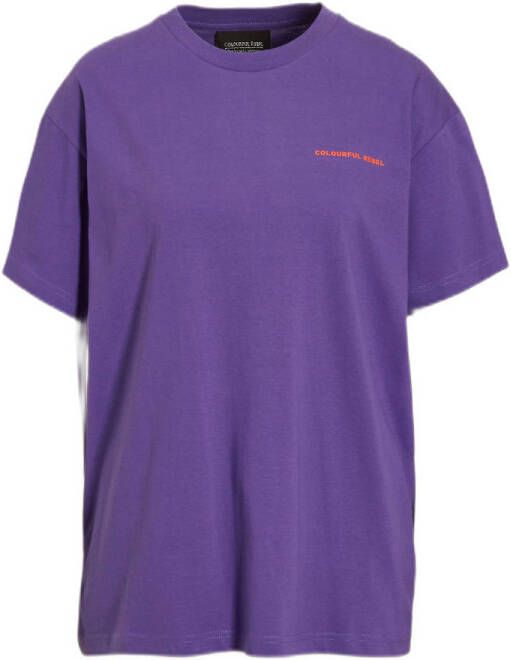 Colourful Rebel T-shirt Just Peachy met printopdruk donkerviolet
