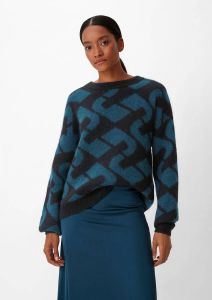 Comma trui met wol en all over print blauw donkerblauw