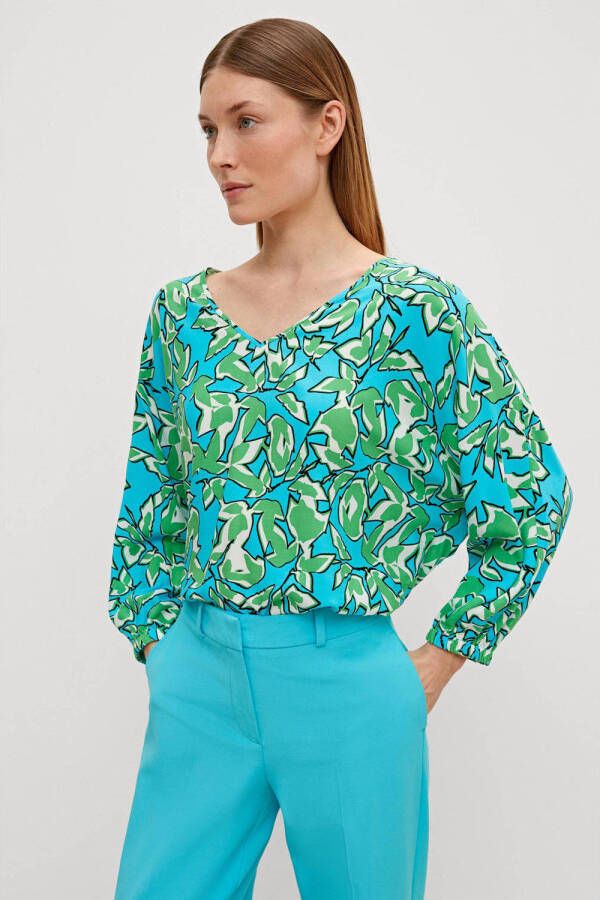 Comma blousetop met all over print blauw groen