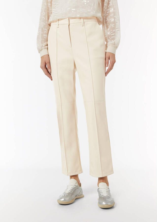 Comma casual identity flared pantalon van imitatieleer ecru - Foto 3