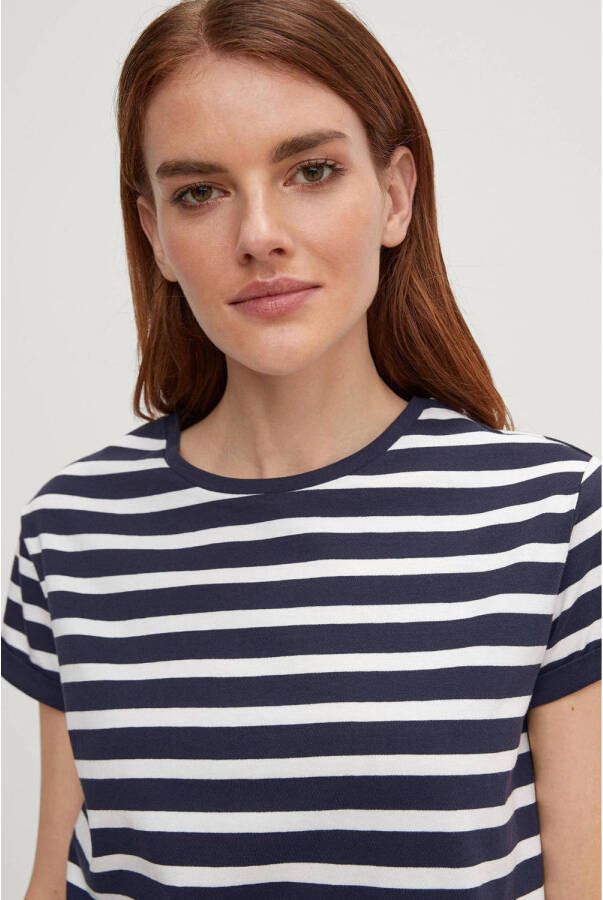 Comma casual identity gestreept T-shirt donkerblauw wit