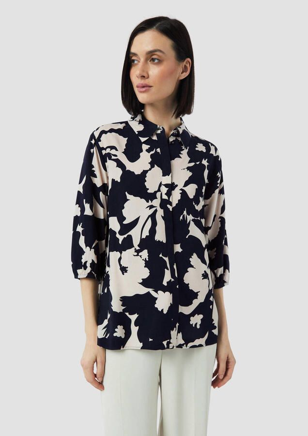 Comma Blouse van viscose met 3 4-mouwen en blinde knoopsluiting - Foto 2