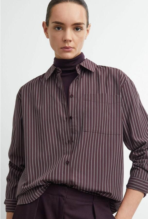 Comma blouse met krijtstreep donkerpaars