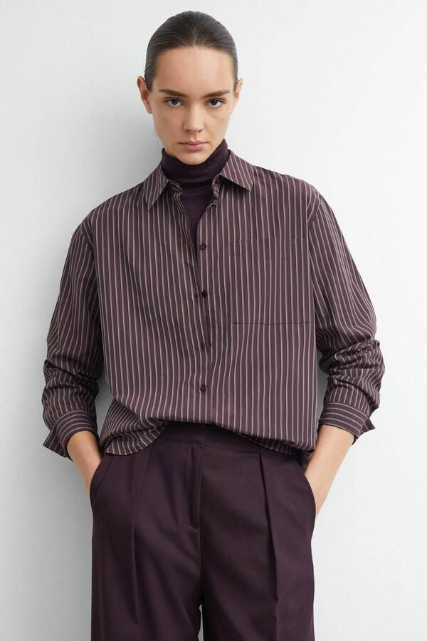 Comma blouse met krijtstreep donkerpaars - Foto 2