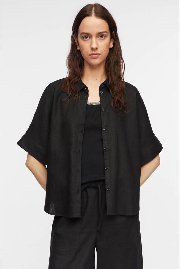 Comma blouse met linnen zwart