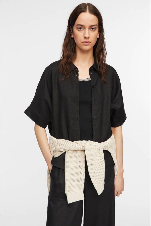 Comma blouse met linnen zwart - Foto 2
