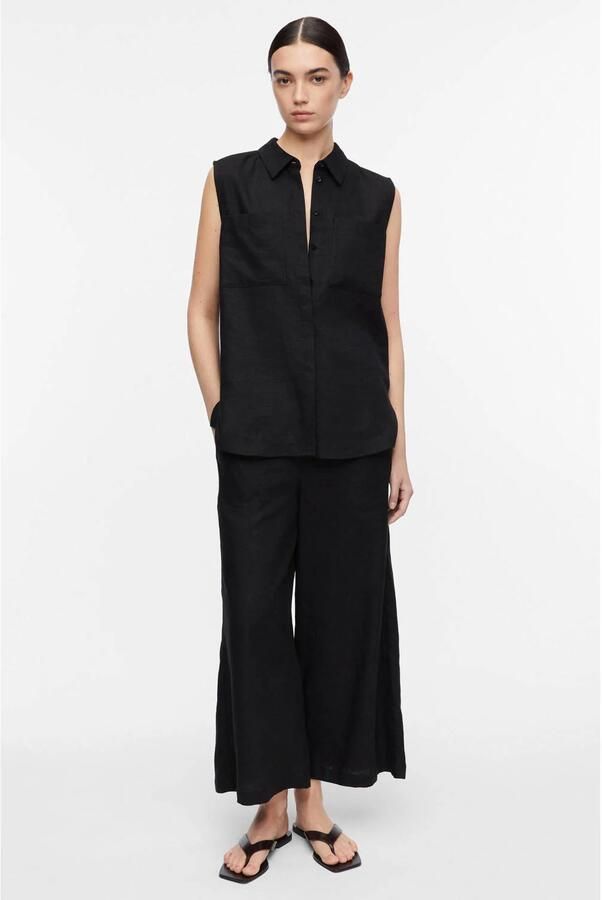 Comma blouse met linnen zwart