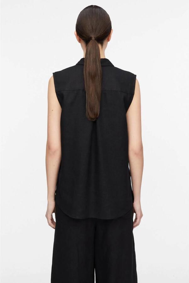 Comma blouse met linnen zwart - Foto 2