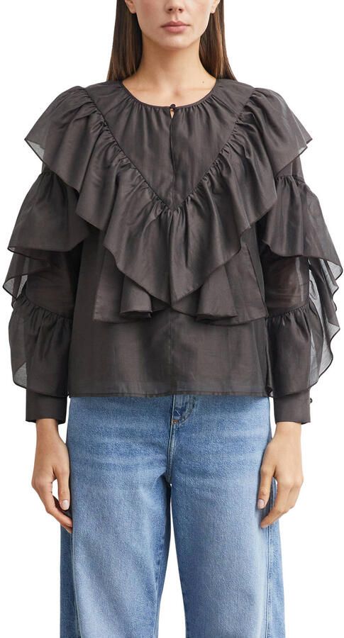 Comma blouse met ruches donkerbruin