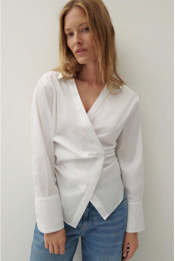 Comma Blouse met rimpels en V-hals