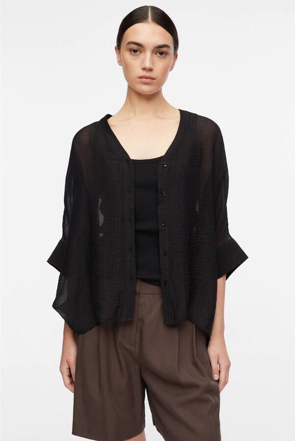 Comma relaxed fit blouse van viscosemix met V-hals