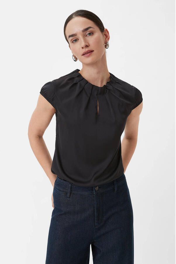 Comma Satijnen blouse met rimpeling aan de hals - Foto 2