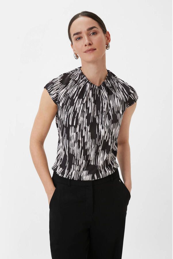 Comma blousetop met ruches grijs zwart - Foto 3