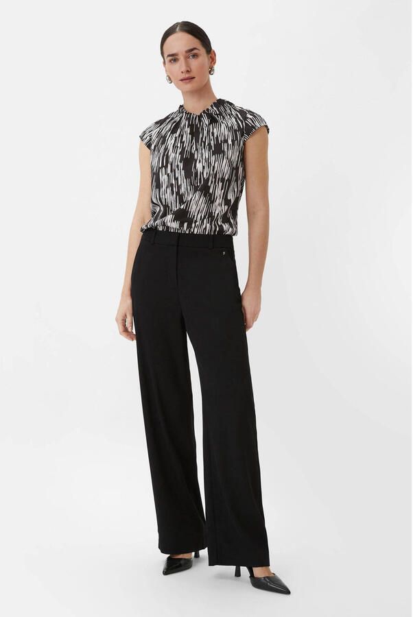 Comma blousetop met ruches grijs zwart