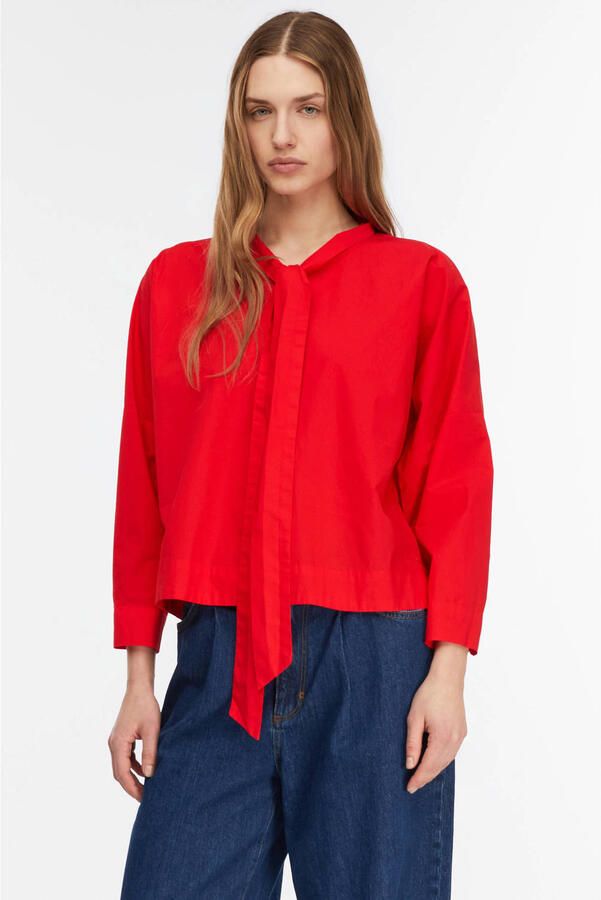 Comma Blouse met strik en sterk verlaagde schoudernaden