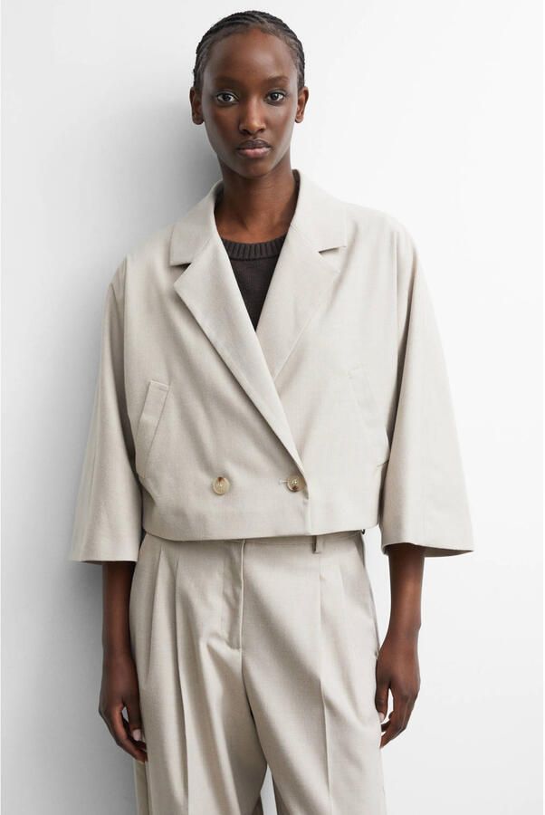Comma cropped double breasted blazer zand