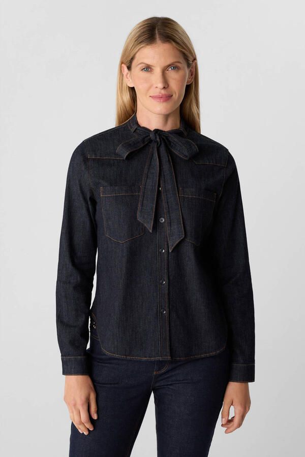 Comma Regular fit jeansblouse met strikdetail - Foto 3