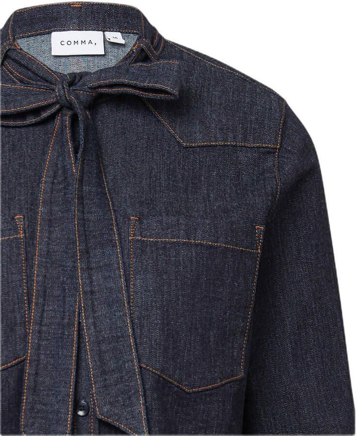 Comma Regular fit jeansblouse met strikdetail