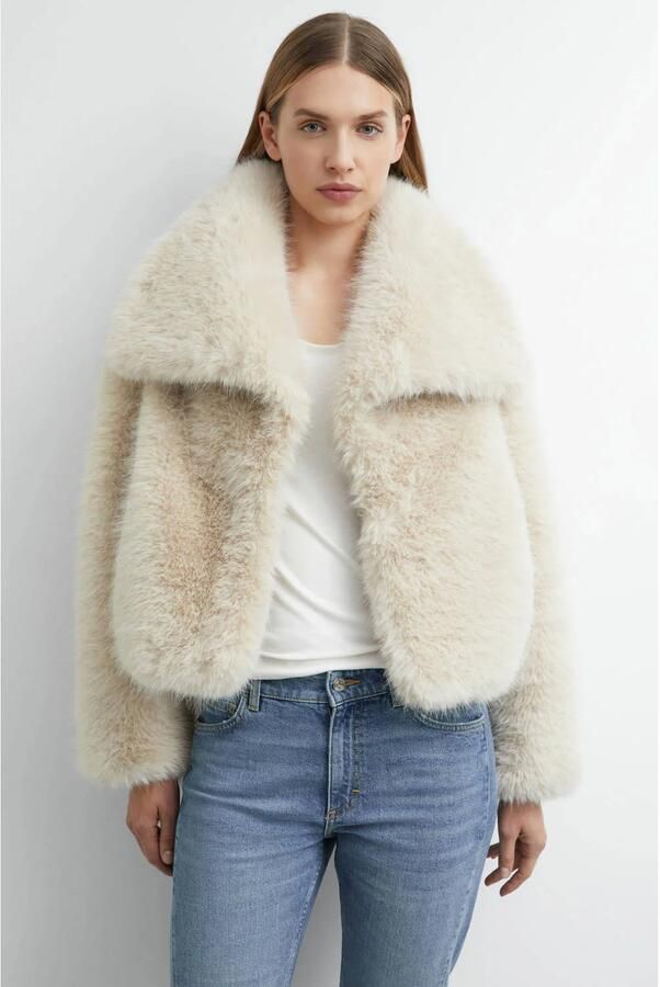 Comma faux fur winterjas beige