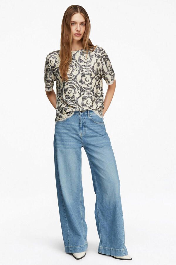 Comma Blouseshirt met pailletten en ronde hals
