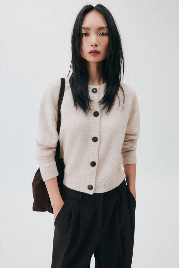 Comma gebreid vest met wol beige