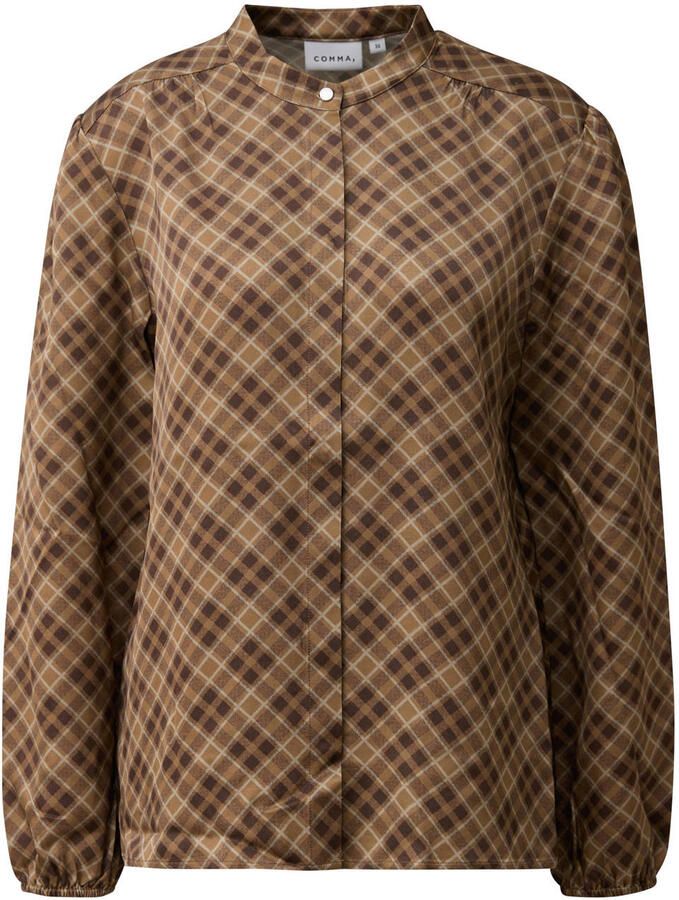 Comma geruite blouse bruin