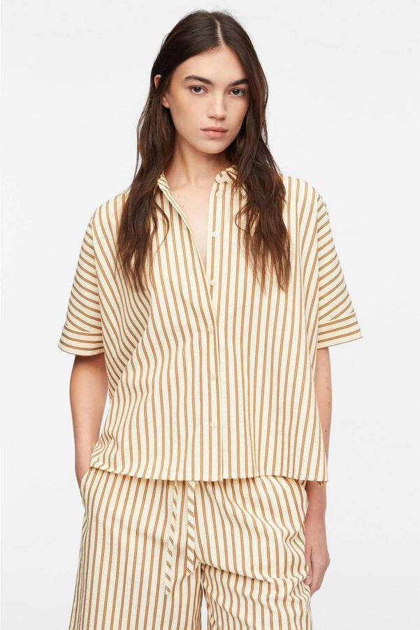 Comma gestreepte blouse beige