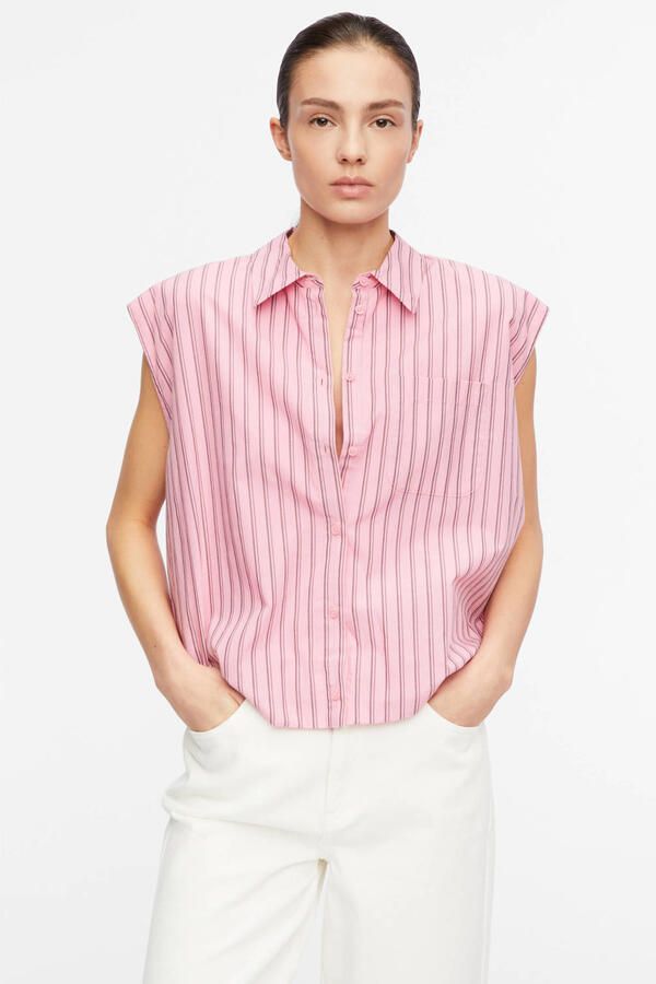 Comma gestreepte blouse roze