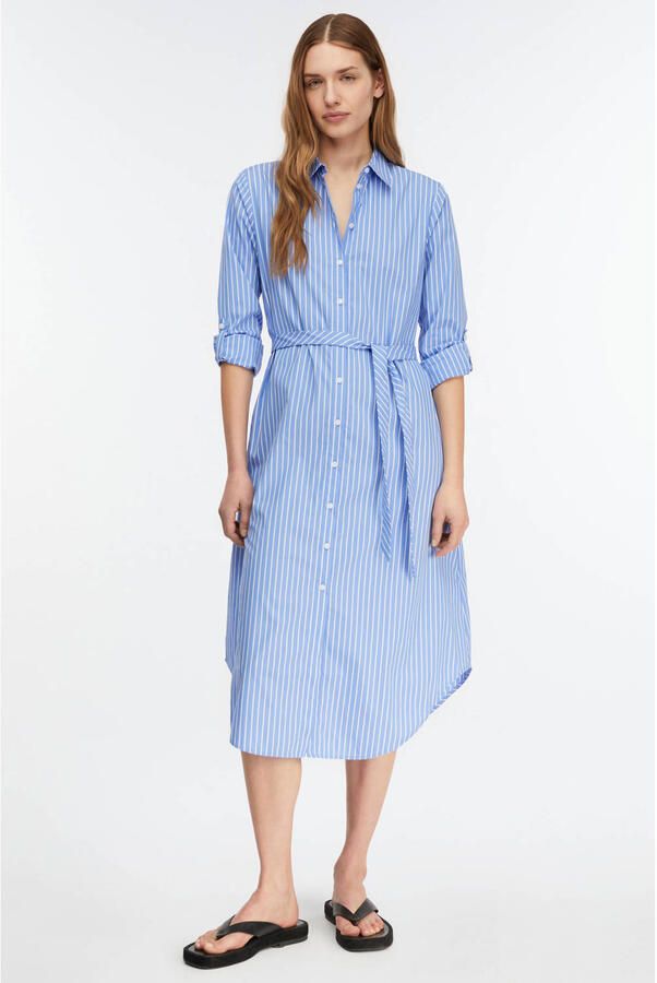 Comma gestreepte blousejurk met krijtstreep blauw