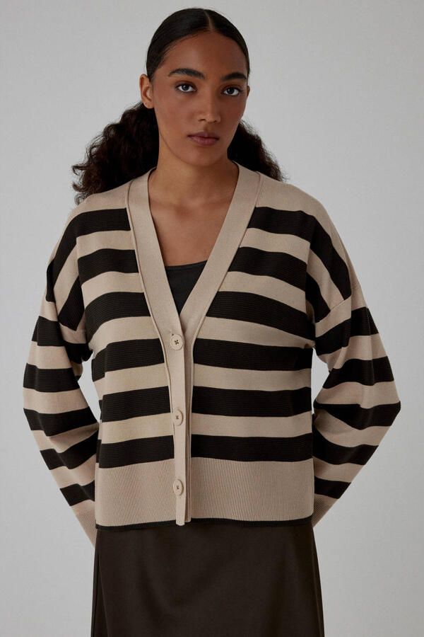 Comma gestreepte gebreid vest beige - Foto 3