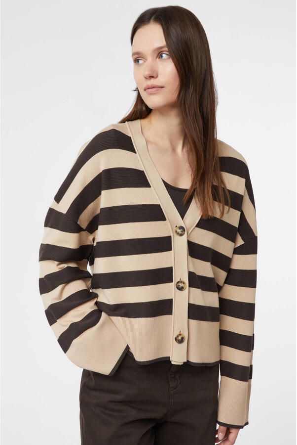 Comma gestreepte gebreid vest beige