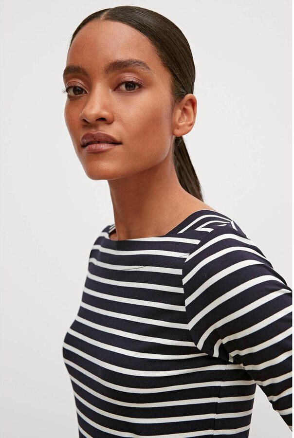 Comma Shirt met korte mouwen met strepen en slim fit