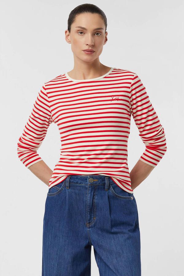 Comma Shirt met lange mouwen met ronde hals en Statement-stitching