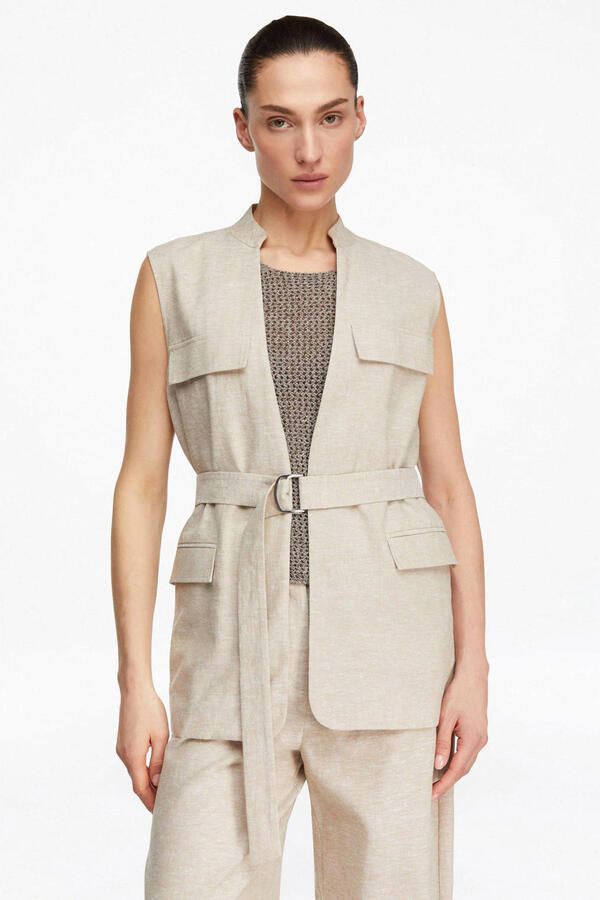 Comma gilet met linnen beige
