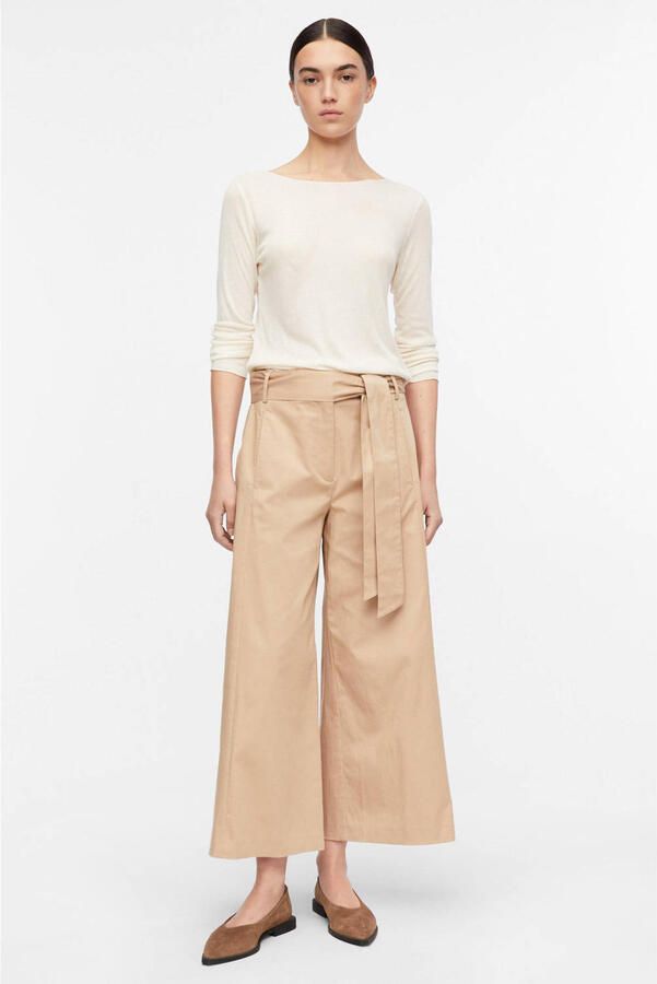 Comma high waist wide leg broek met ceintuur beige