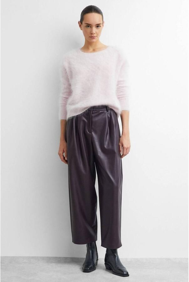 Comma imitatieleren high waist cropped ballonbroek met plooien donkerpaars